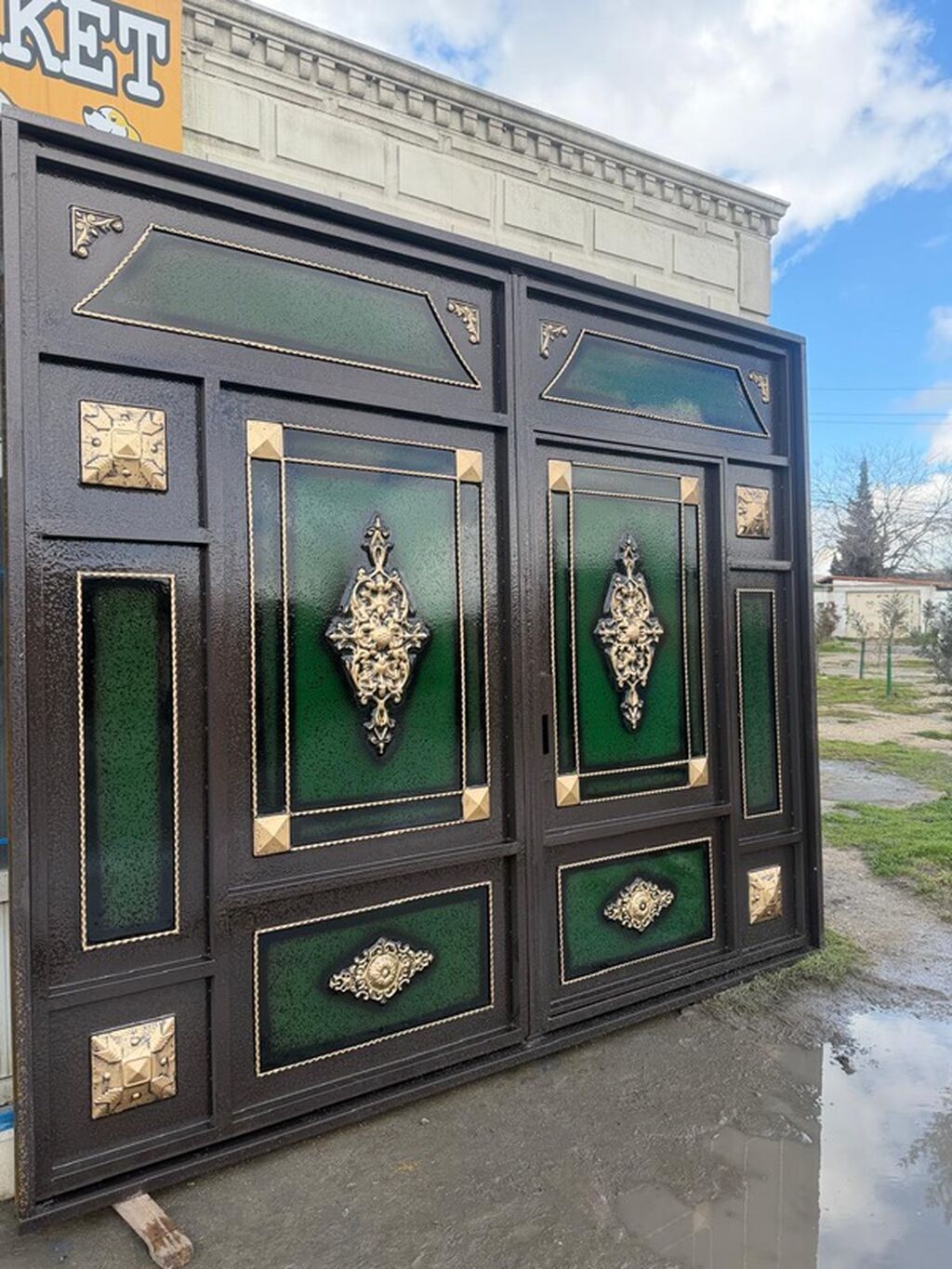 Dəmir Həyət darvazası, Yana açılan, Mexaniki, Qapı ilə, rəng - Qara, Kredit yoxdur