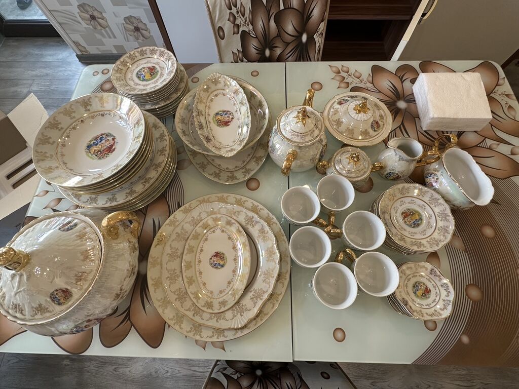 Nahar dəsti, rəng - Qızılı, Farfor, Madonna, 6 nəfərlik