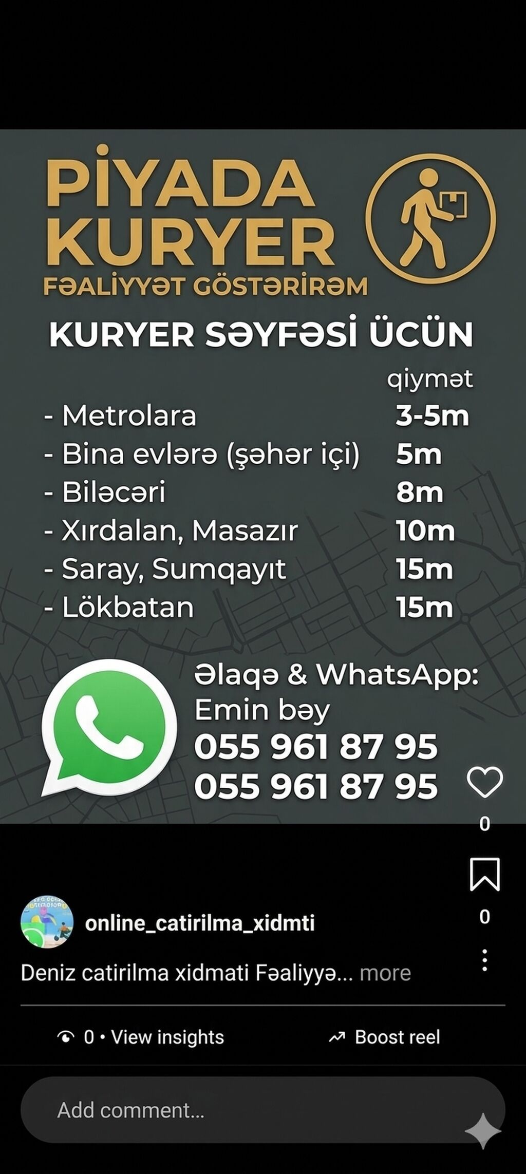 Piyada kuryer xidməti Şəhər içi və ətraf ərazilərə tez və etibarlı