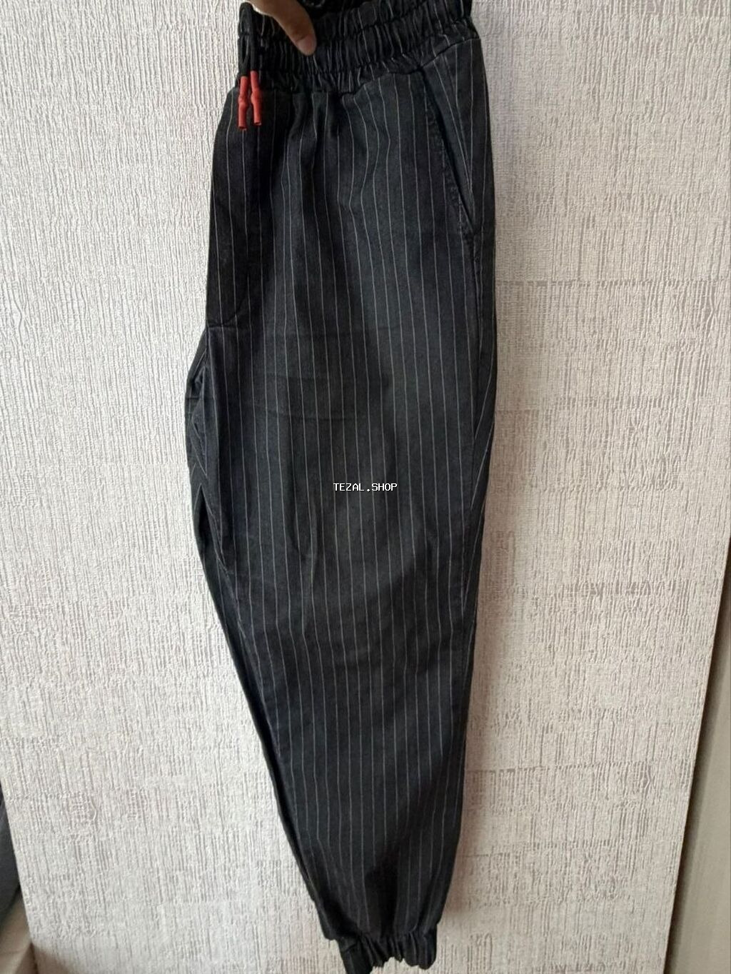 Qara rəngli kişi/jins tərzli şalvar (jogger modeli) - Dizayn: incə ağ