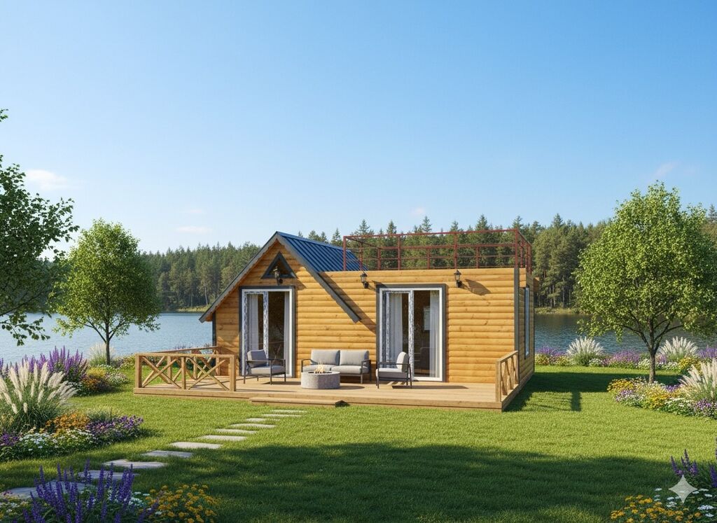 Taxta karkaslı modul ev – hazır montajlı. Ətraflı məlumat üçün əlaqə