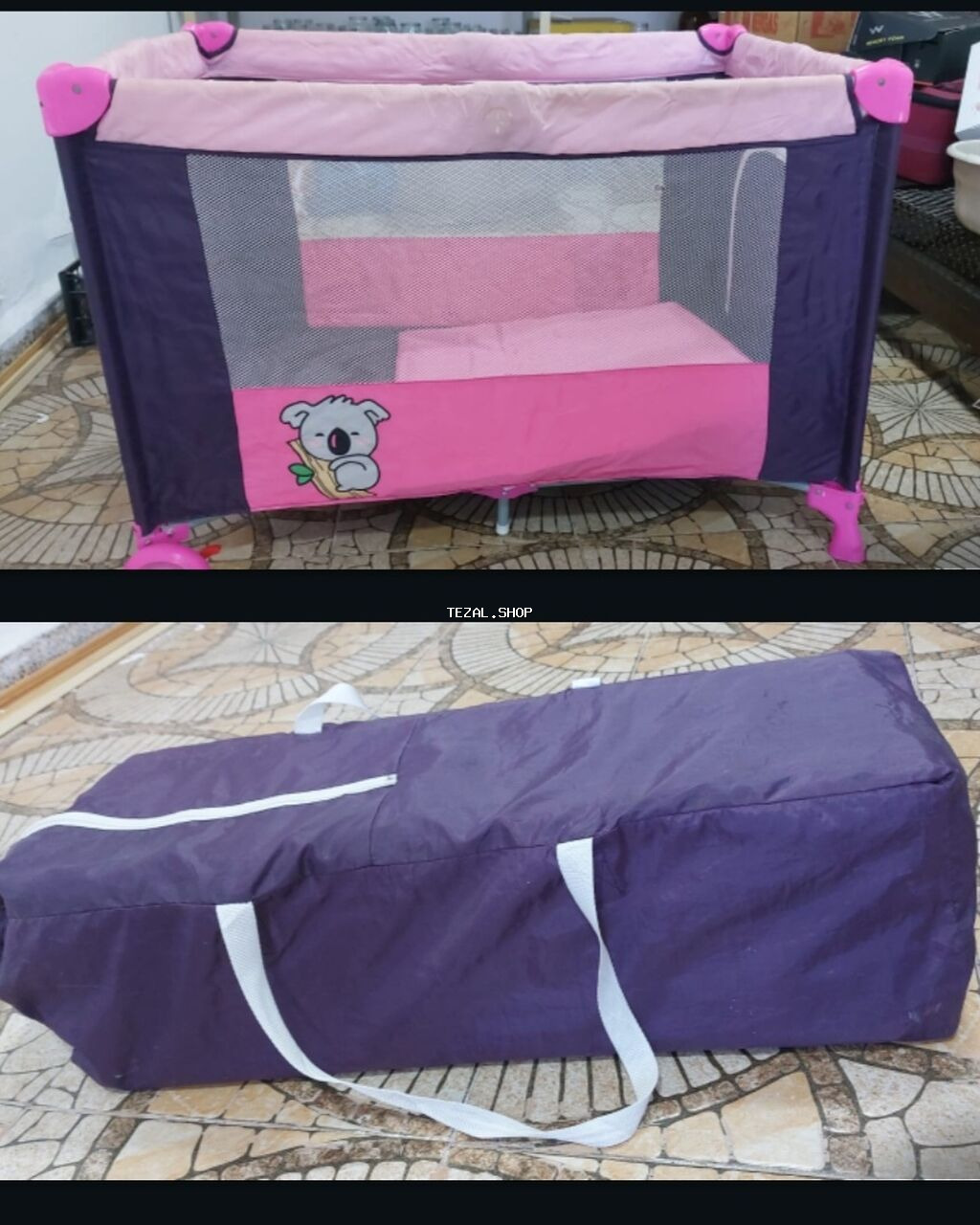 Uşaq üçün qatlanan çarpayı-manej - Rənglər: çəhrayı/bənövşəyi