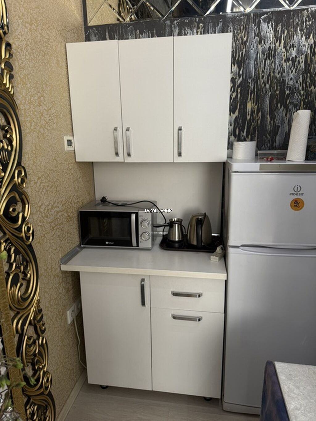 Mətbəx üçün yığma şkaf dəsti - Rəng: ağ - Üst modullar: 3 qapılı asma