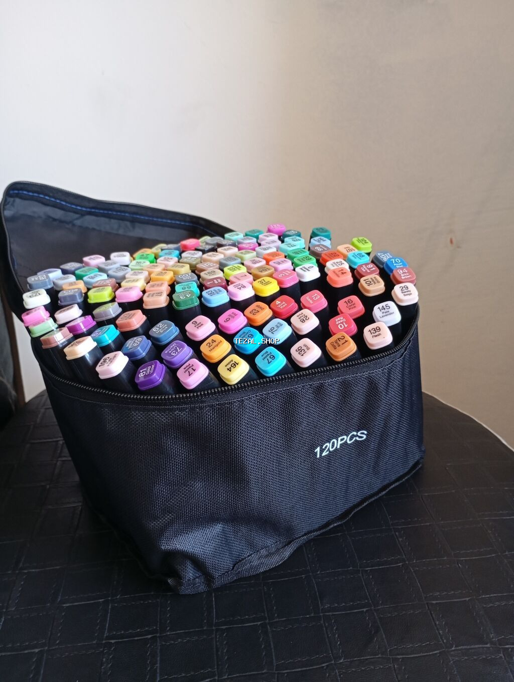 120 ədəd ikiucu marker dəsti – rəngli kulerlərlə tekstil çantada Təzə