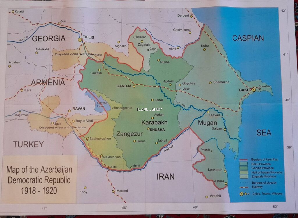 İngilis dilində Azərbaycan xəritəsi 1918-ci il. Ölçüsü 82x58