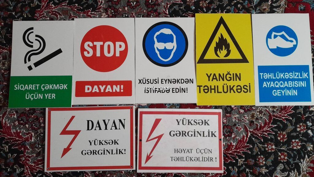 Təhlükəsizlik texnikası üçün lövhələr satılır. Ölçüsü 30sm x 20sm. 7