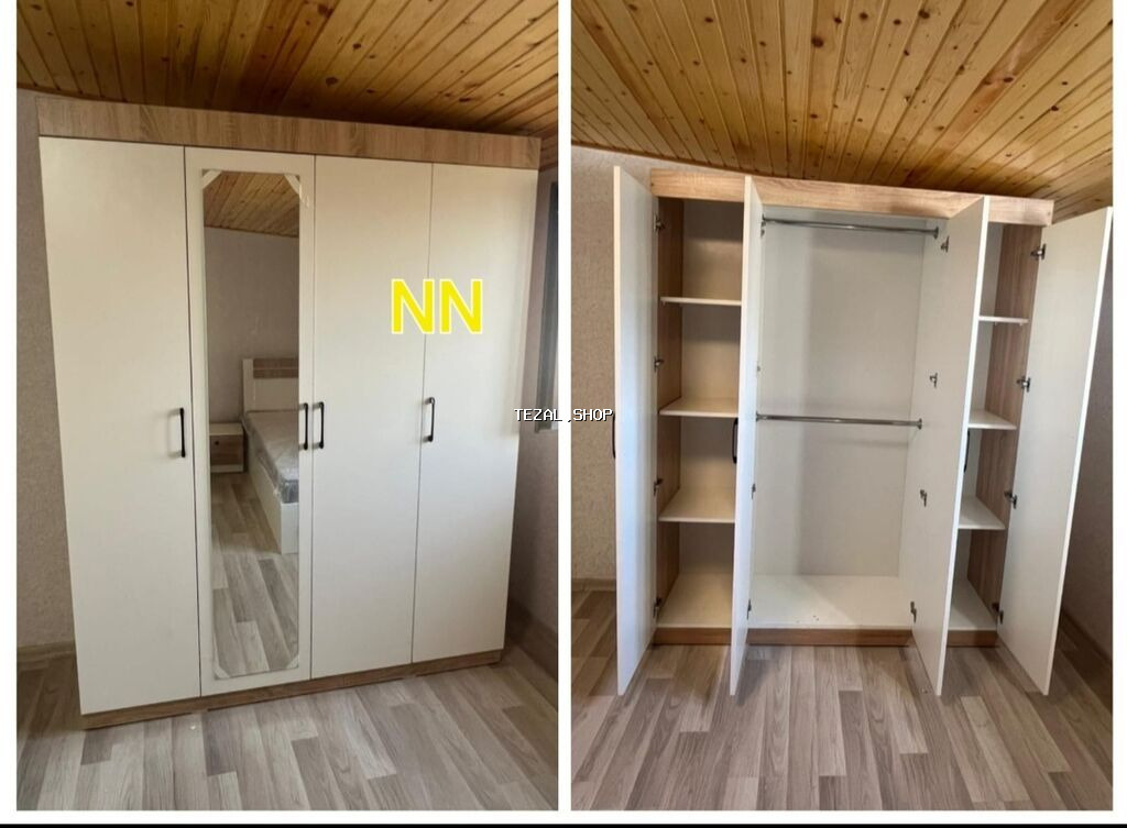 4 qapılı, Güzgülü, Ağ, Digər material, Açılan, Düz dolab