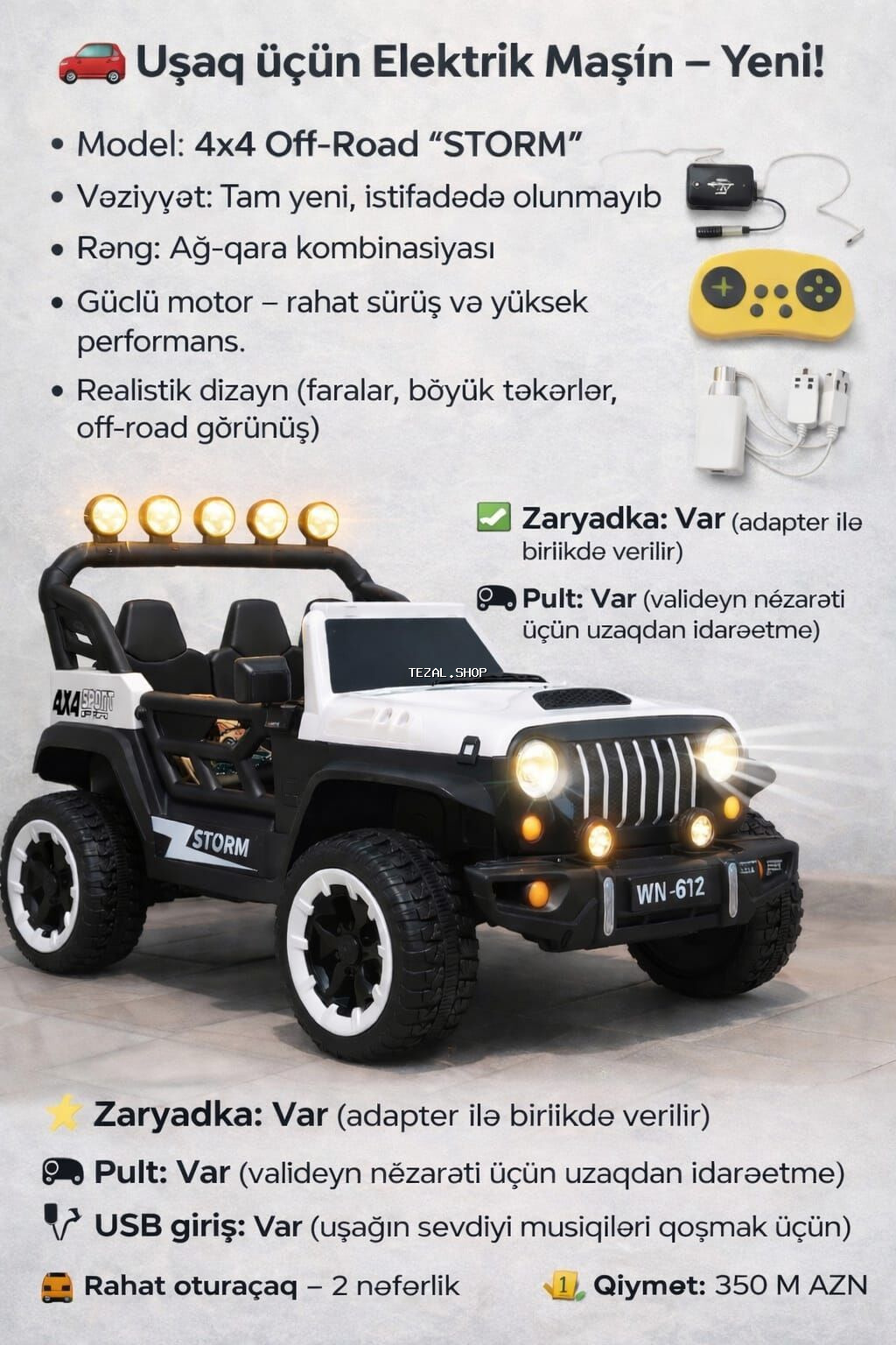 Uşaq üçün Elektrik Maşın – 4x4 Off-Road “STORM” - Model: 4x4 Off-Road