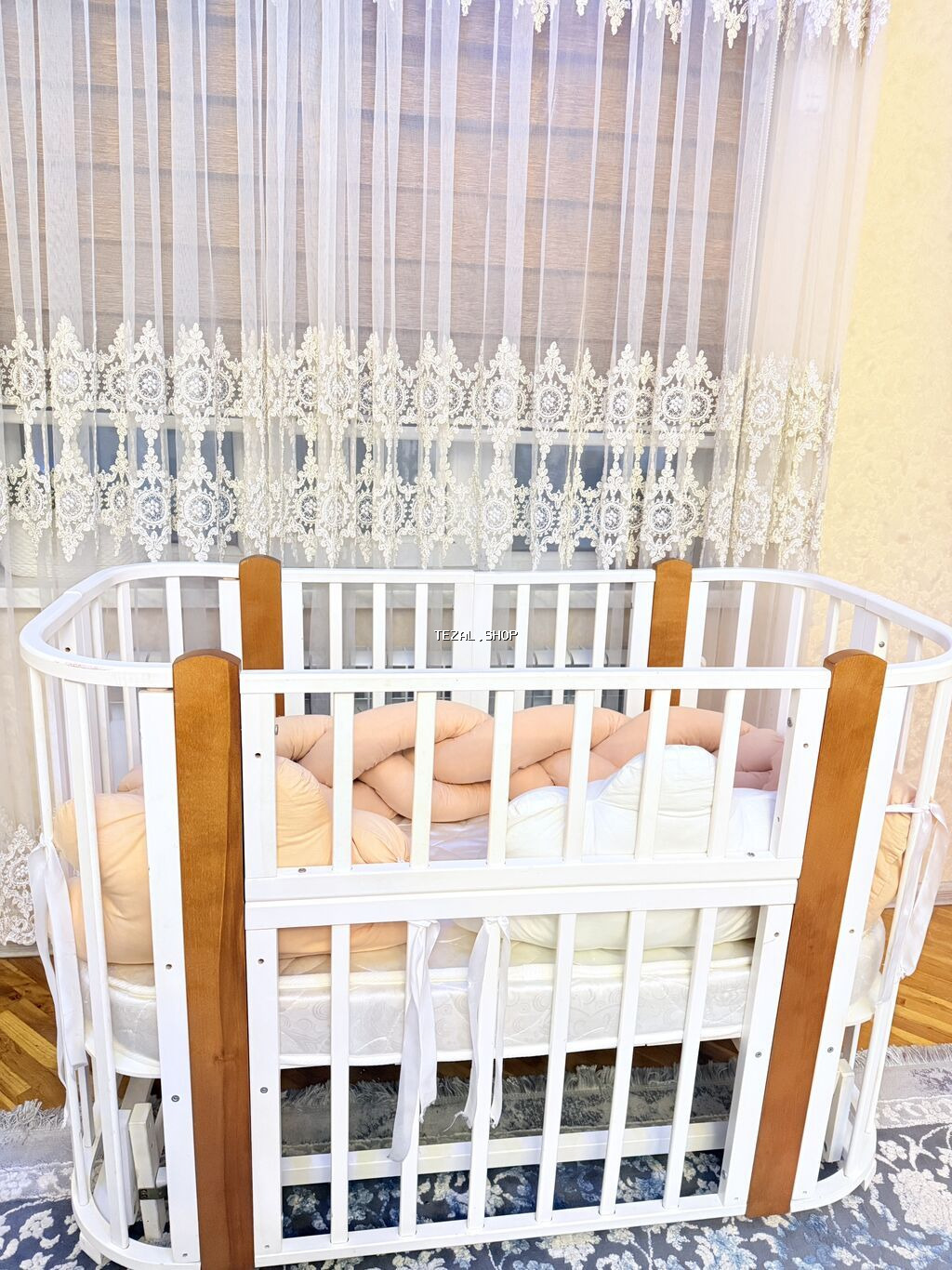 Uşağ beşiyi satılır əla vəziyyətdədir, yellənir+ bortik+matras, çarxlı - şəkil 2