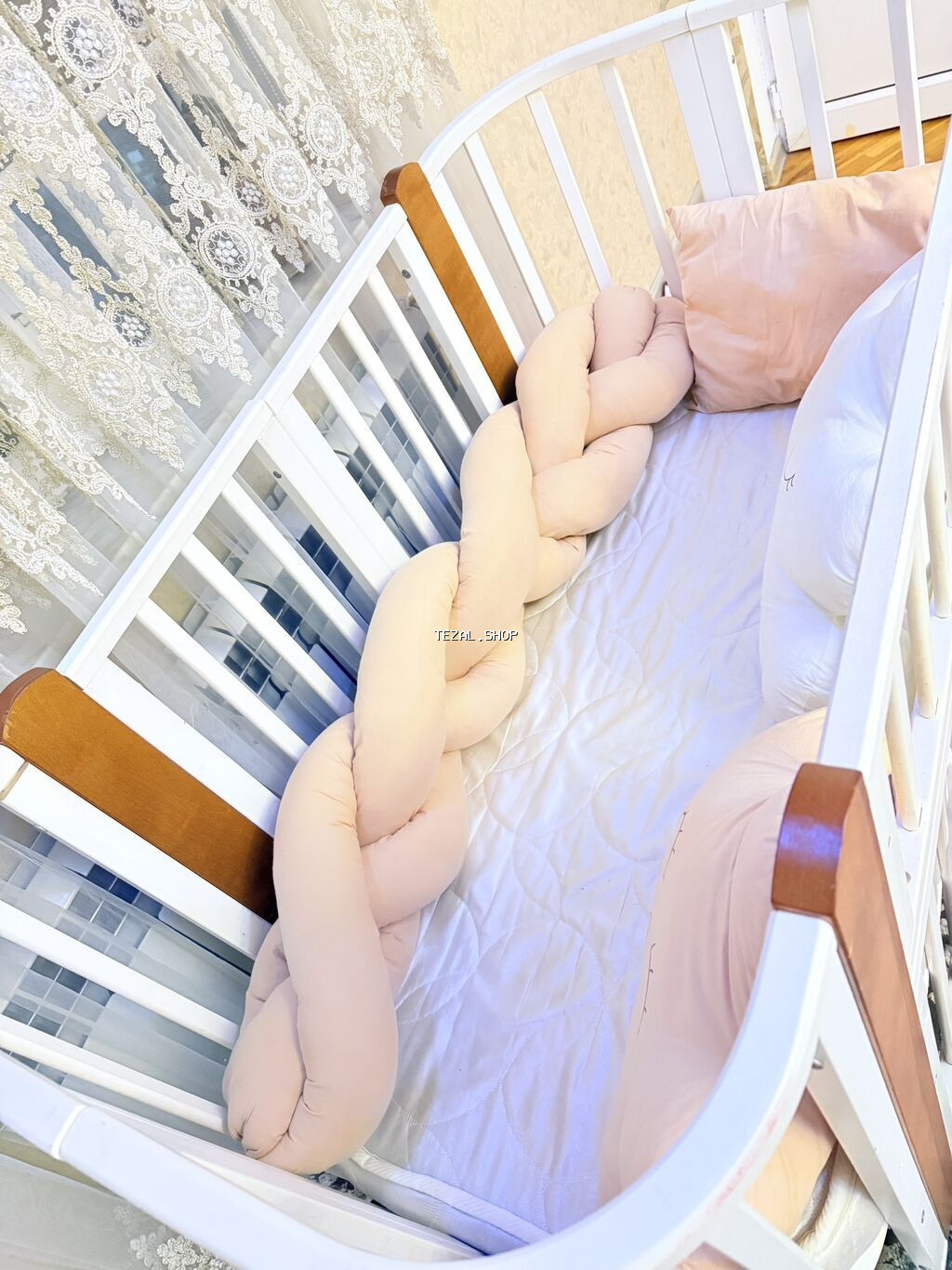 Uşağ beşiyi satılır əla vəziyyətdədir, yellənir+ bortik+matras, çarxlı - şəkil 4