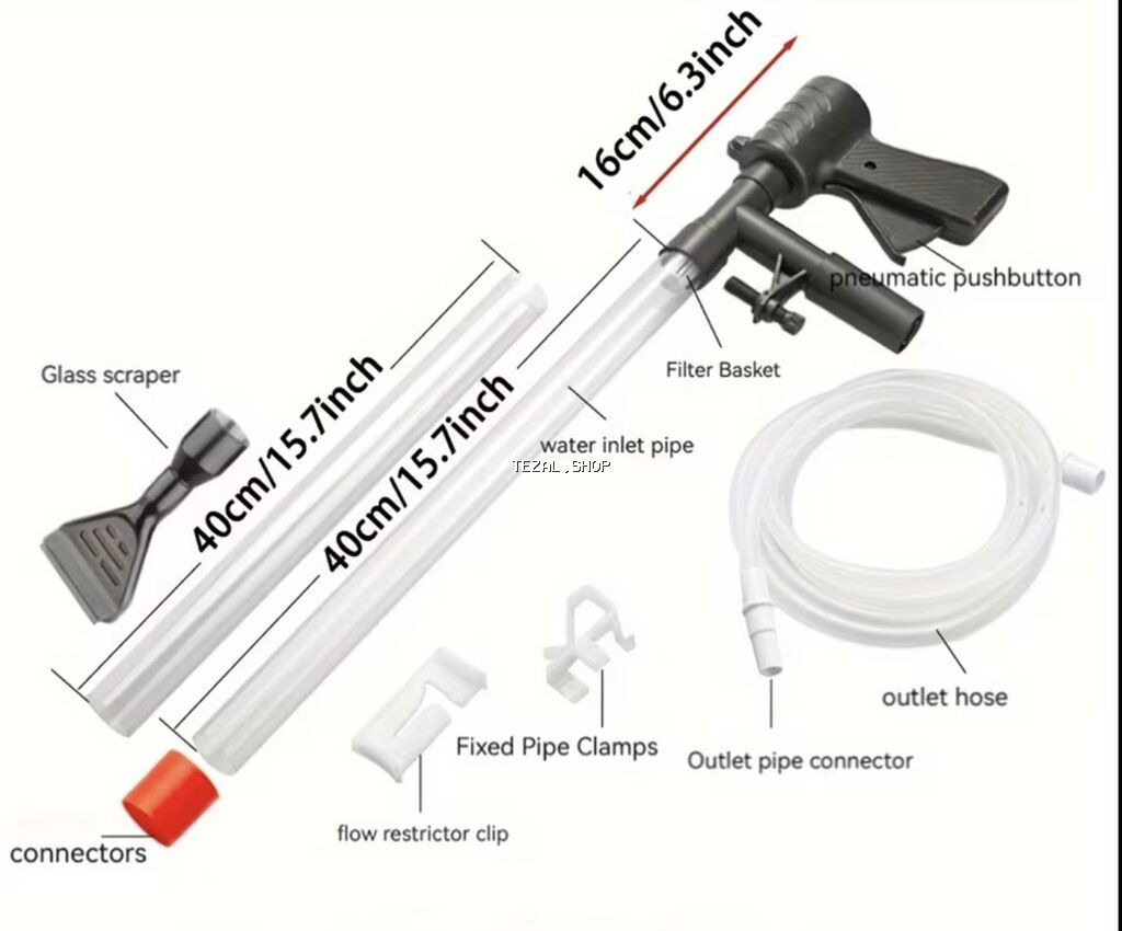 Akvaryum təmizləmə və su dəyişmə dəsti Xüsusiyyətlər: - Pneumatik