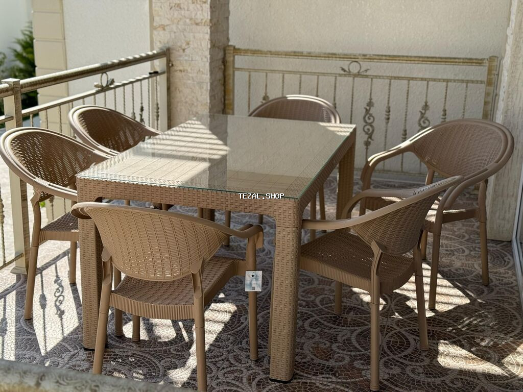 Yeni, Dördbucaq masa, 6 stul, Açılmayan, Stullar ilə, Plastik, Türkiyə - şəkil 3