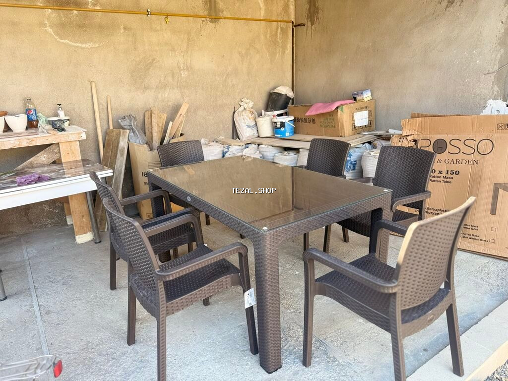 Yeni, Dördbucaq masa, 6 stul, Açılan, Skameykalar ilə, Plastik, Türkiyə - şəkil 3