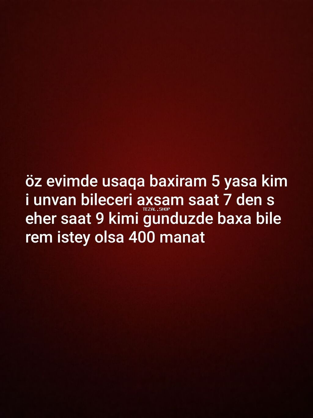 Xidmət: Uşaq baxımı - 5 yaşadək uşaqlara nəzarət - Öz evimdə - Ünvan