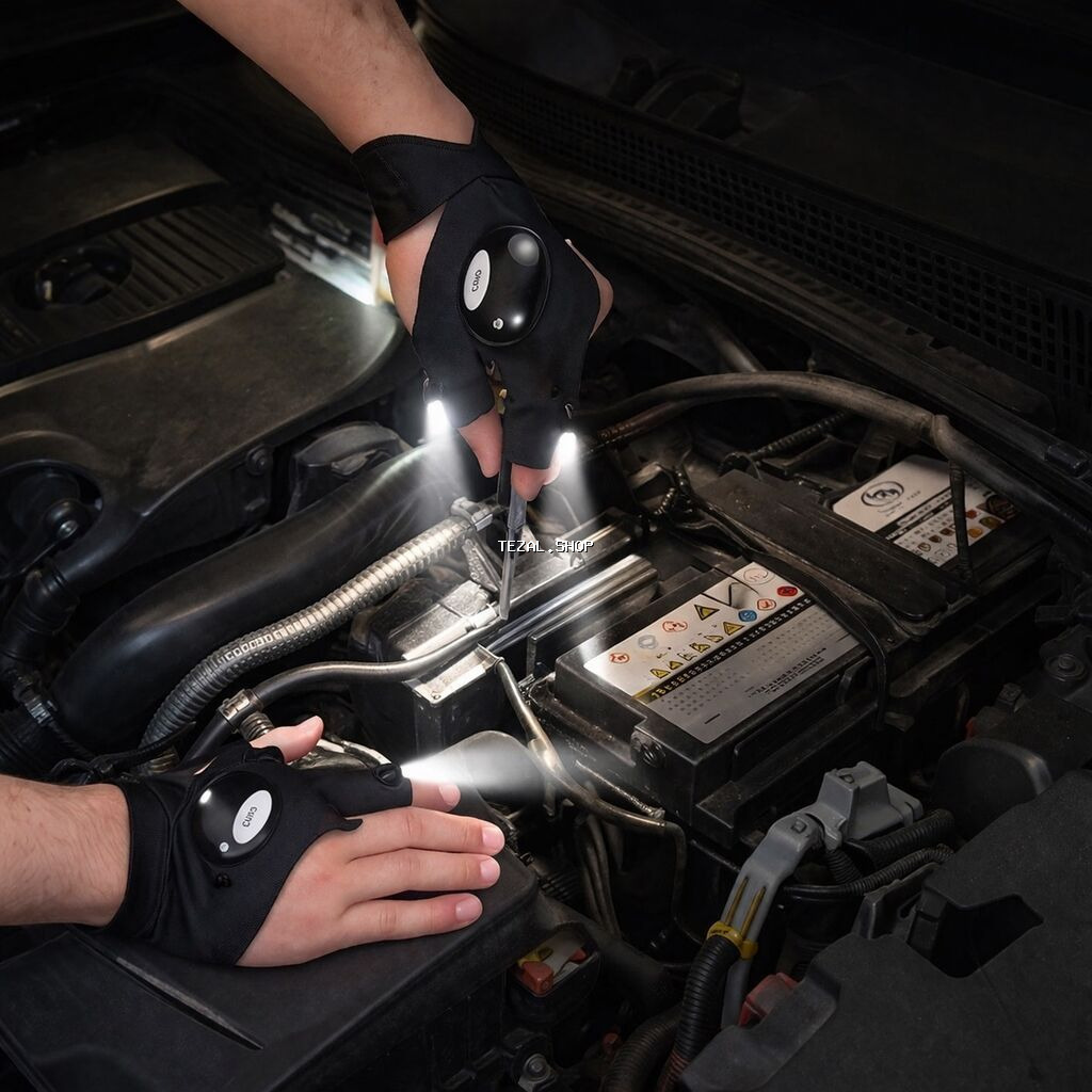 LED işıqlı əlcək Qaranlıqda işləmək artıq çox rahat! Maşın təmiri