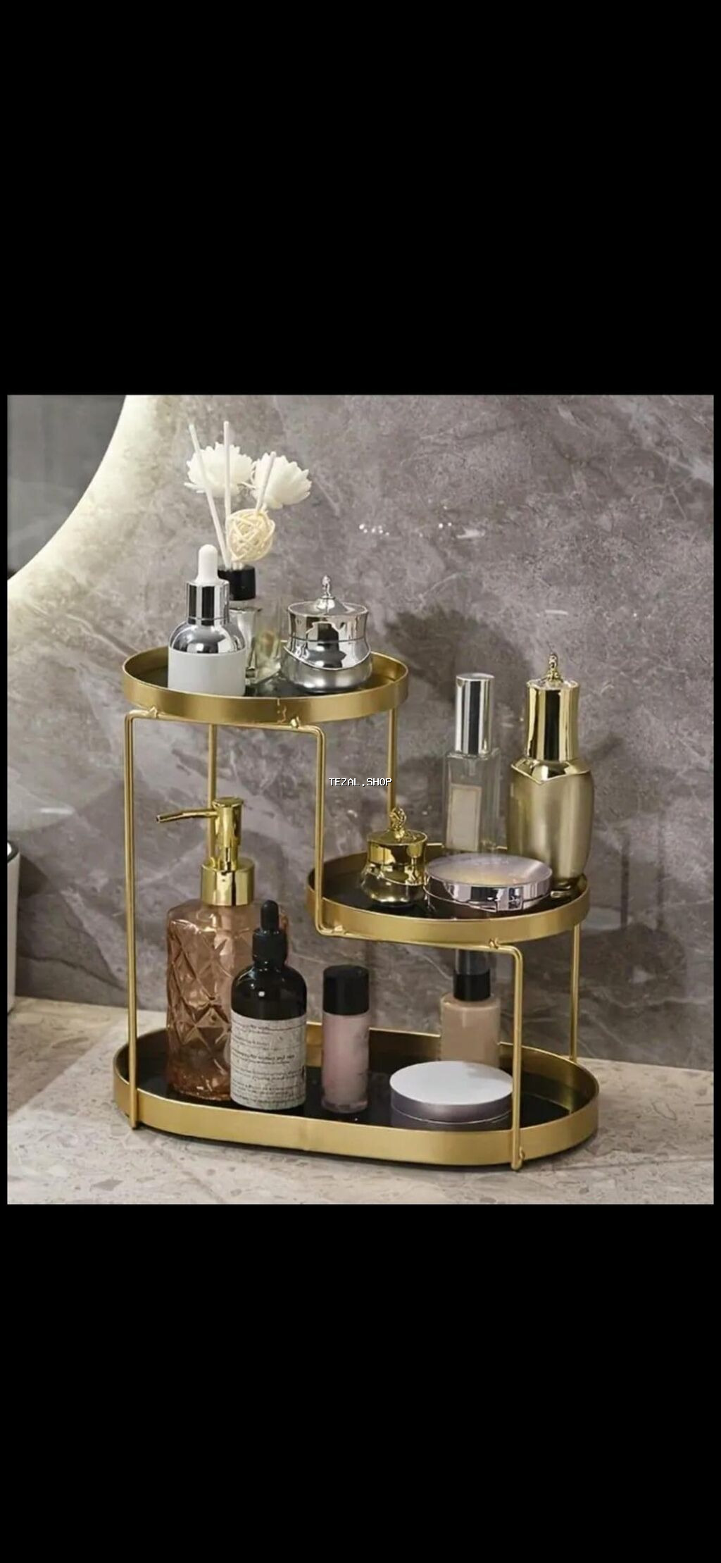 Qızılı rəngdə çoxsəviyyəli kosmetika və aksesuar təşkilatçısı - 3