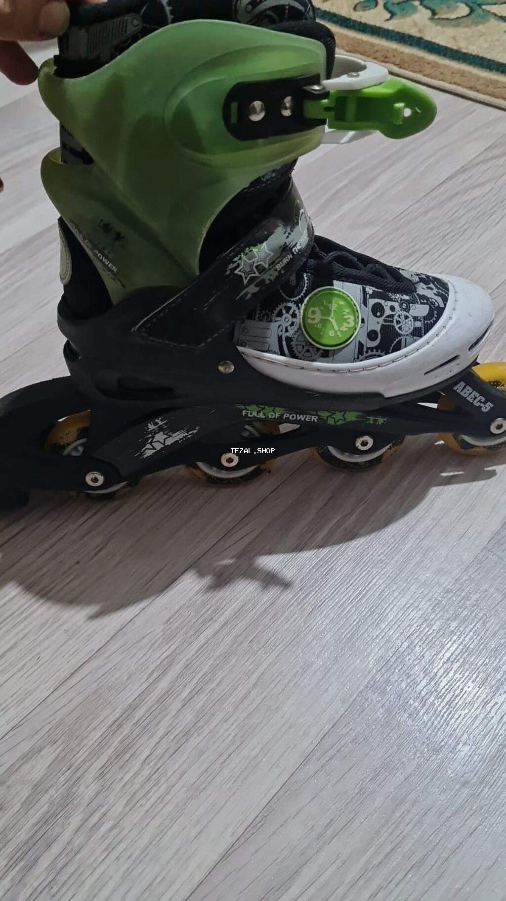 Uşaq üçün tənzimlənən inline konki (roller). - Rəng: yaşıl-qara