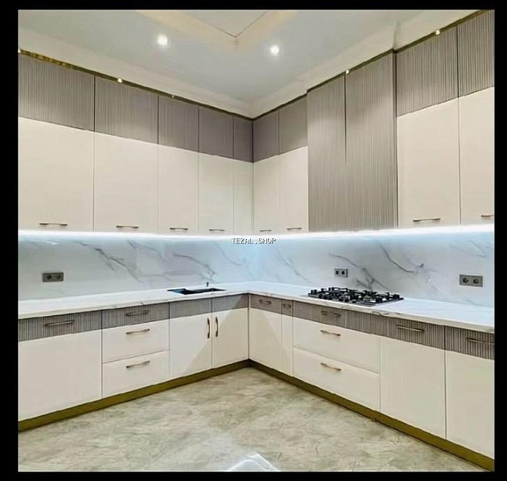 Mətbəx mebeli dəsti – müasir “L” planlaşdırma - Dizayn: ağ və açıq - şəkil 2