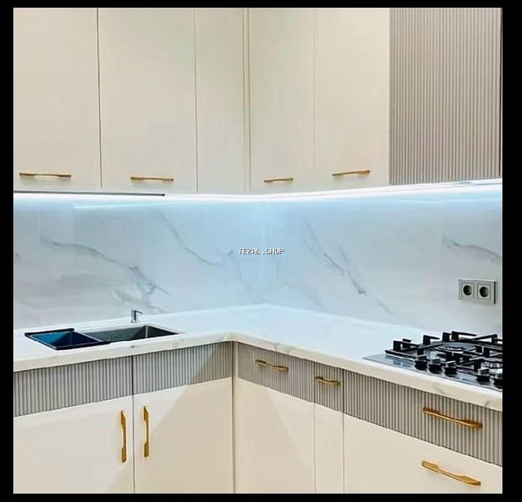 Mətbəx mebeli dəsti – müasir “L” planlaşdırma - Dizayn: ağ və açıq - şəkil 3