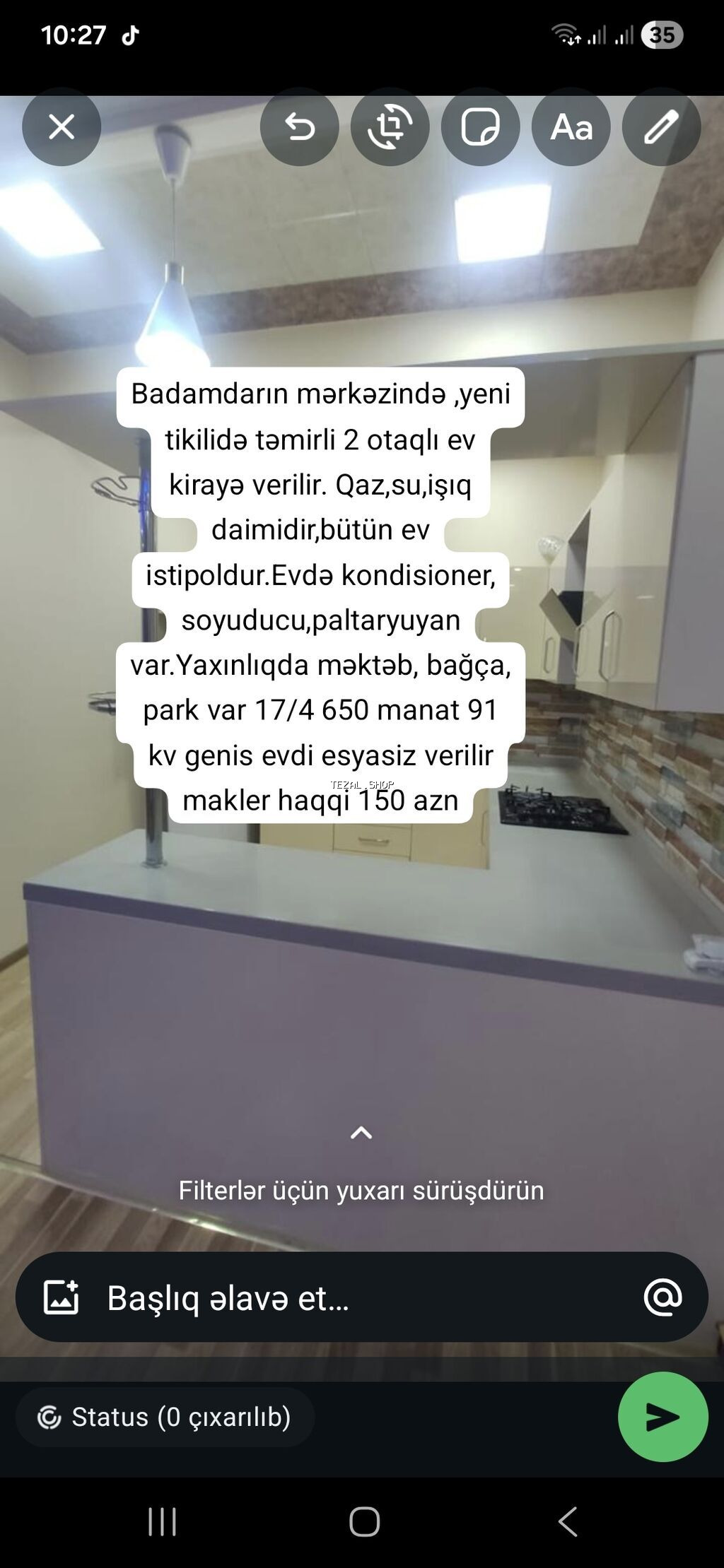 Badamdarın mərkəzindəyeni tikilidə təmirli 2 otaqlı ev kirayə