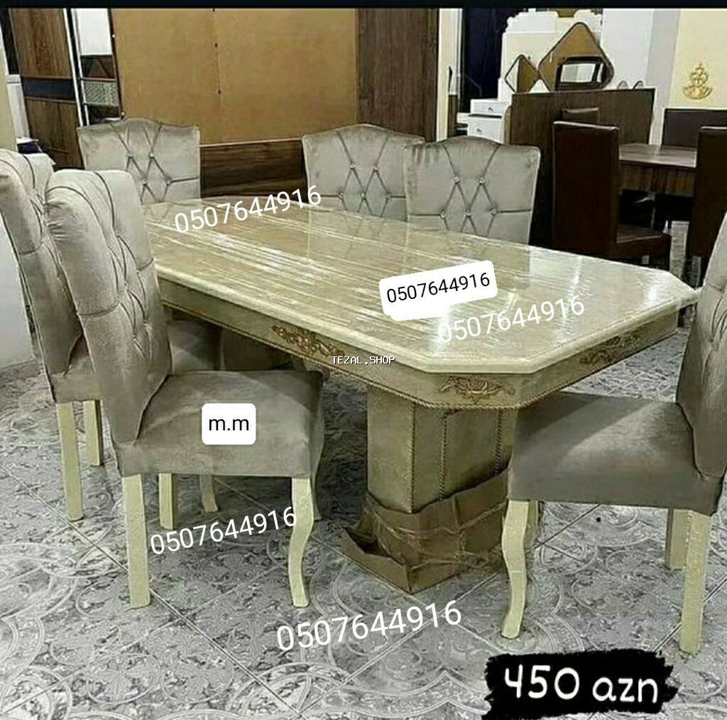 Qonaq otağı üçün, Yeni, Açılmayan, Dördbucaq masa, 6 stul