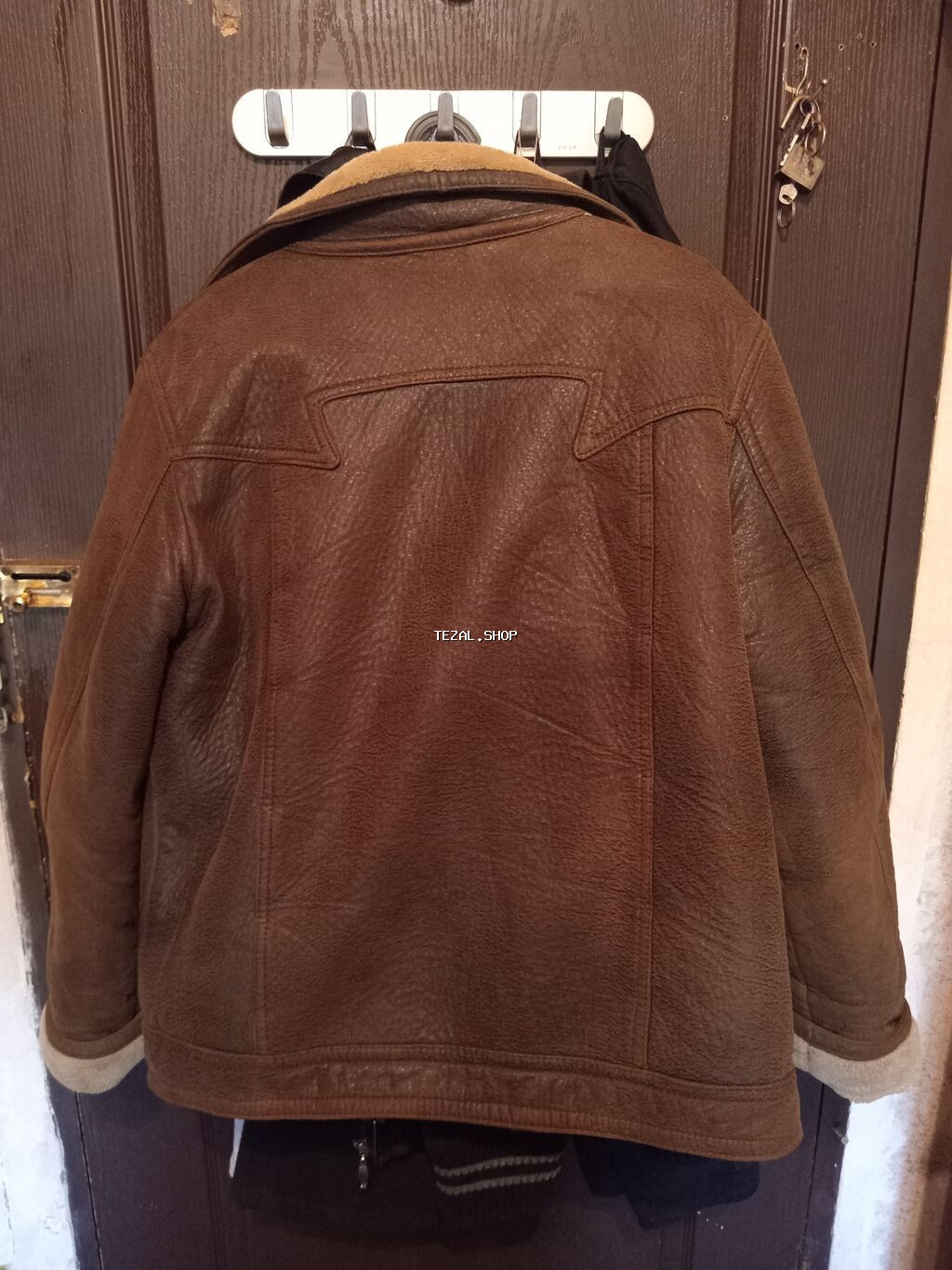 Qışlıq kişi dərisi kürk gödəkçə - Rəng: tünd qəhvəyi (xarici), qum - şəkil 5