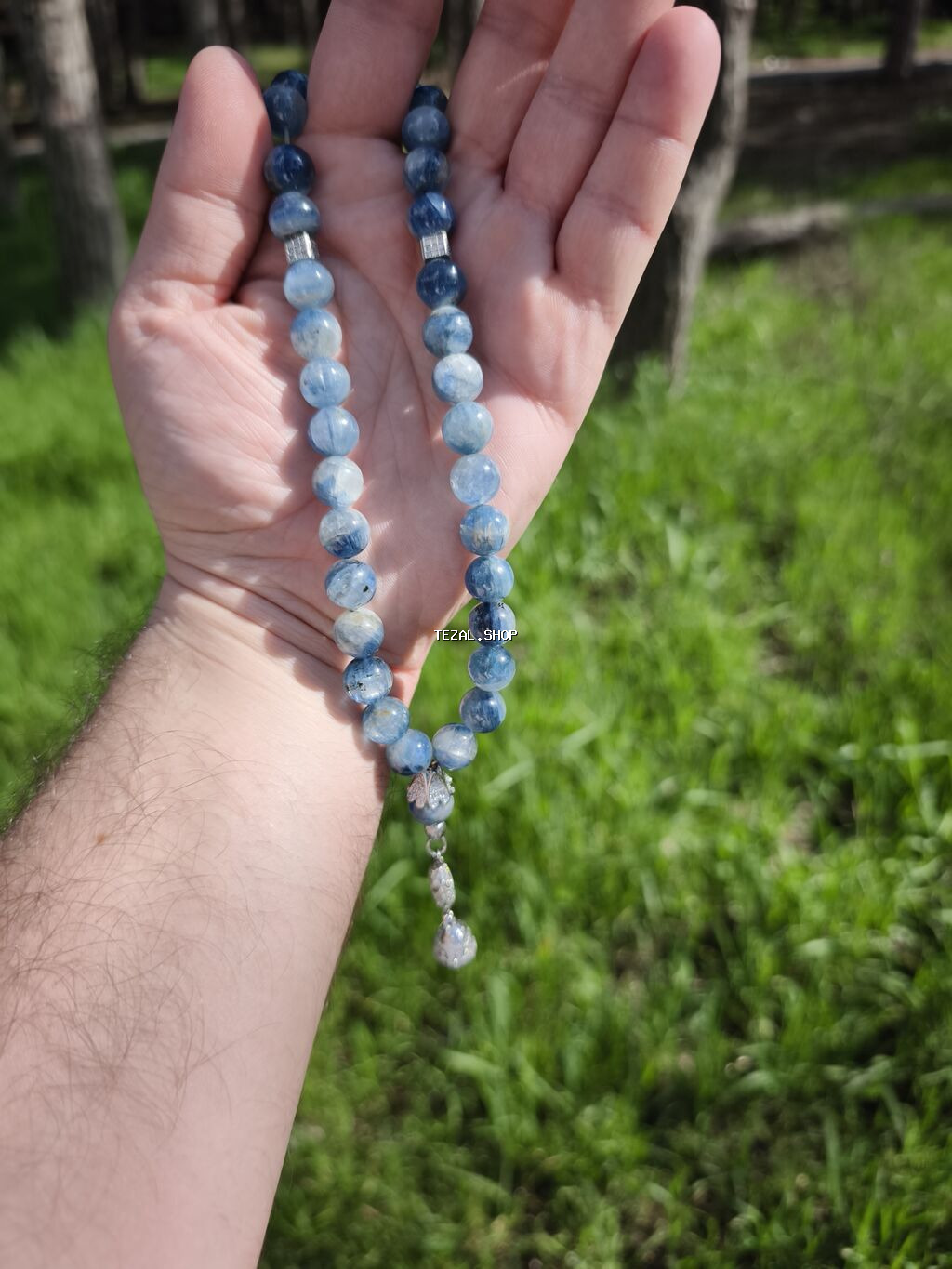 Mavi tonlarda təbii daşlardan yığılmış təsbeh/aksesuar - Sfera - şəkil 2