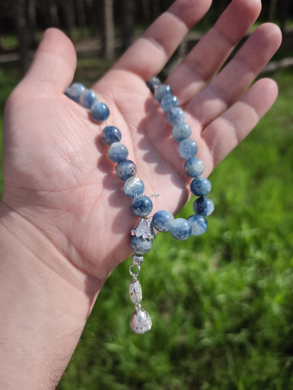 Mavi tonlarda təbii daşlardan yığılmış təsbeh/aksesuar - Sfera - şəkil 3