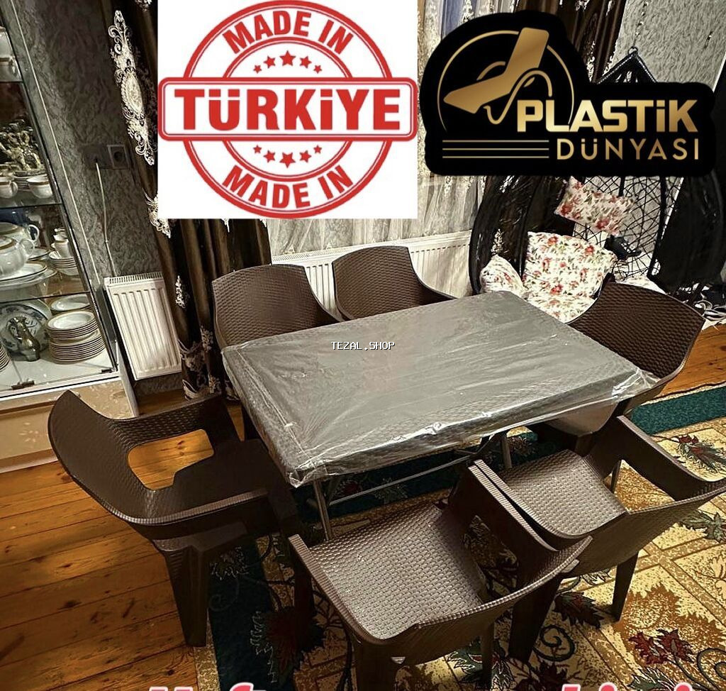 Yeni, Dördbucaq masa, 6 stul, Açılan, Stullar ilə, Həsir toxunuşlu, Türkiyə