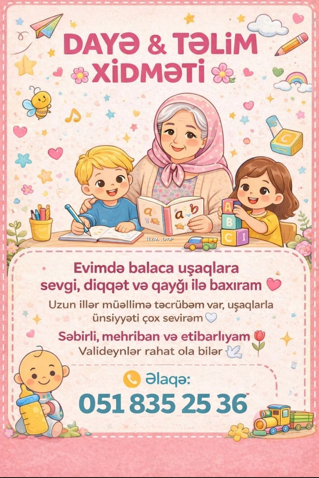 Dayə və Təlim Xidməti - Ev şəraitində balaca uşaqlara sevgi, diqqət