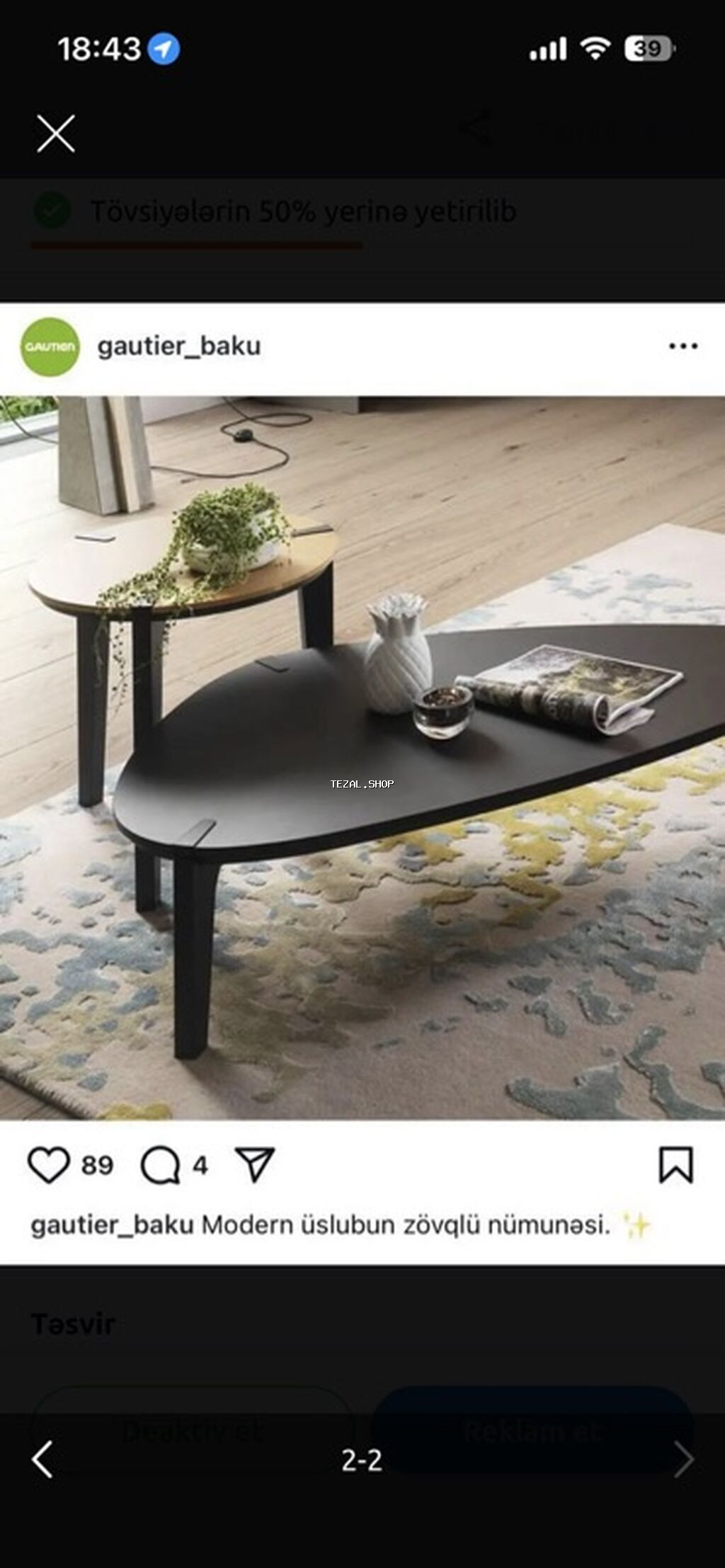 Gautierdən alinib istəyən magazada qiyməti ilə maraglana bilər alinib