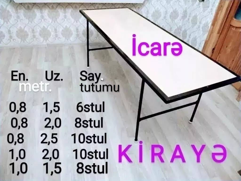 Stol icaresi, masa və oturacaq kirayəsi. Ad günləri, nişan, xına, toy