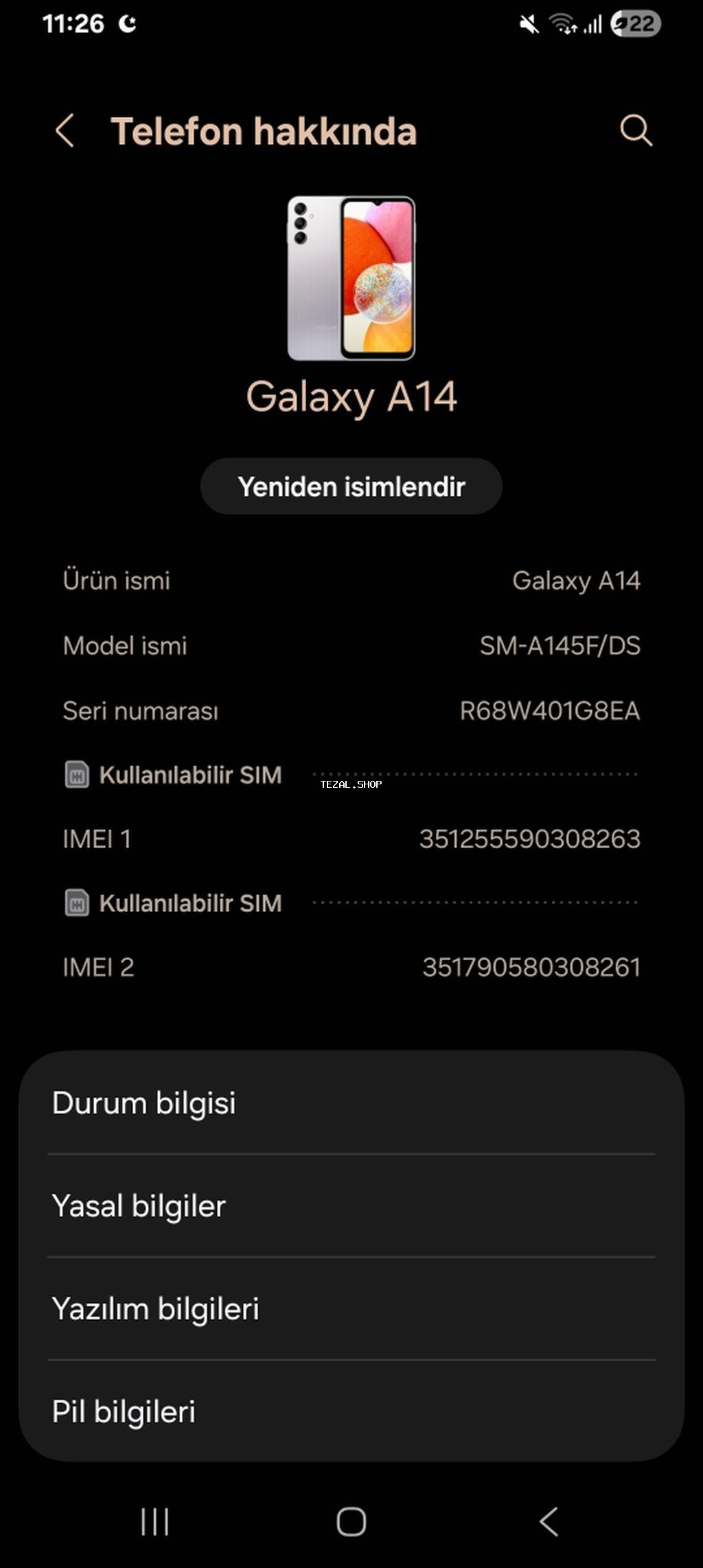 Samsung Galaxy A14, İki sim kartlı