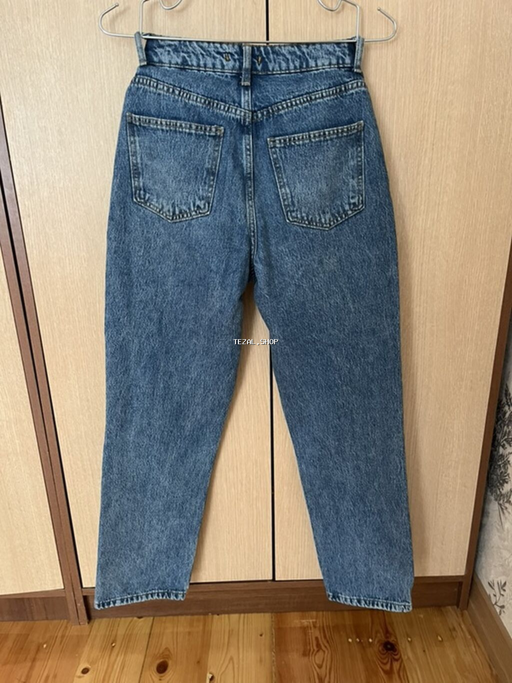 Yüksək belli mavi mom-fit cins şalvar -34 razmer -ölçü uyğun olmayb - şəkil 2