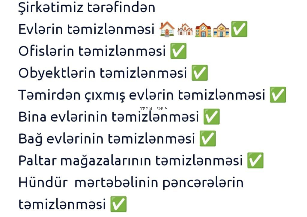 Peşəkar təmizlik xidməti - Ev təmizliyi - Ofis təmizliyi -