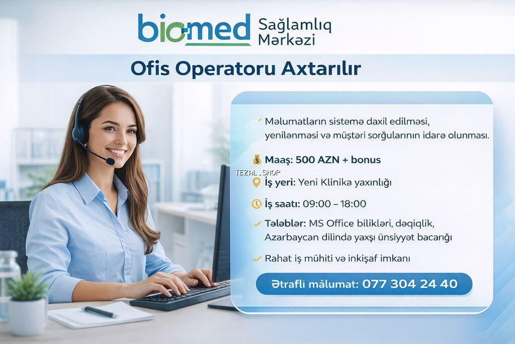 Ofis menecer, katib tələb olunur, İstənilən yaş, Təcrübəsiz