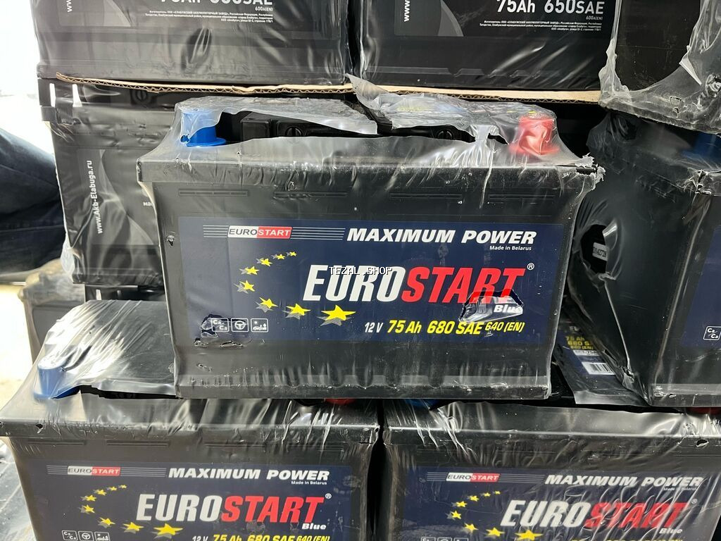 Eurostart markalı, 12V gərginliyə və 75 Ah tutuma malik avtomobil
