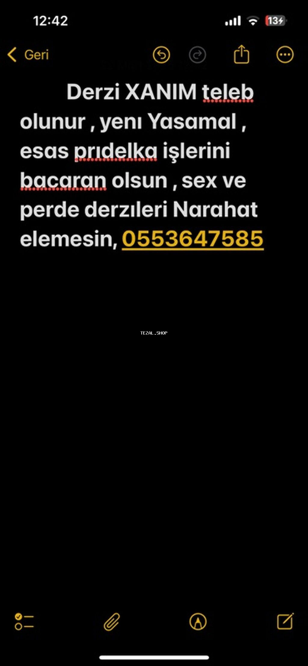 Vakansiya: Dərzi xanım Təsvir: - Yeni Yasamal ərazisində iş. - Əsas