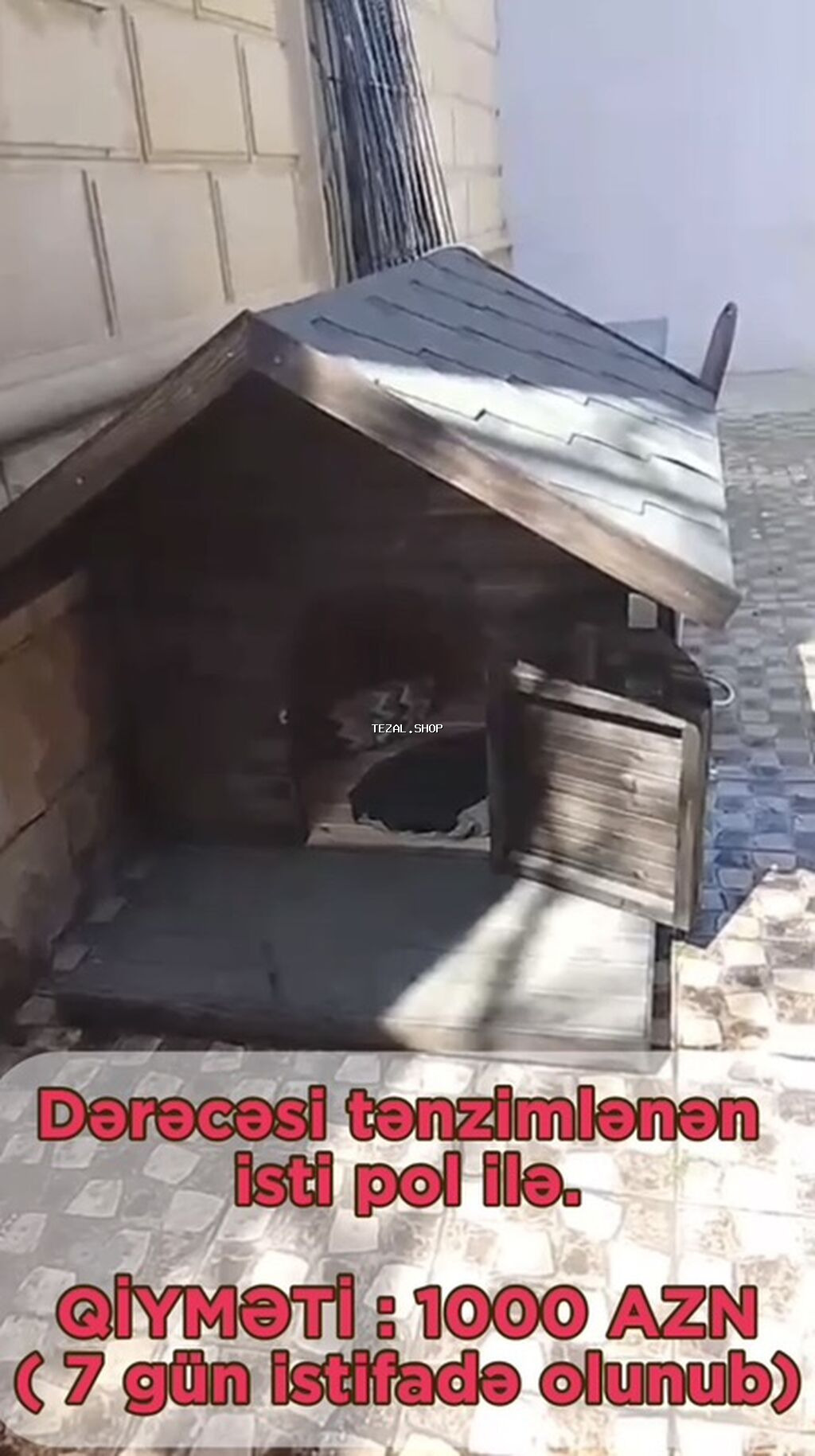 İsti pol ilə it evi - Material: möhkəm taxta konstruksiya, ikiqat