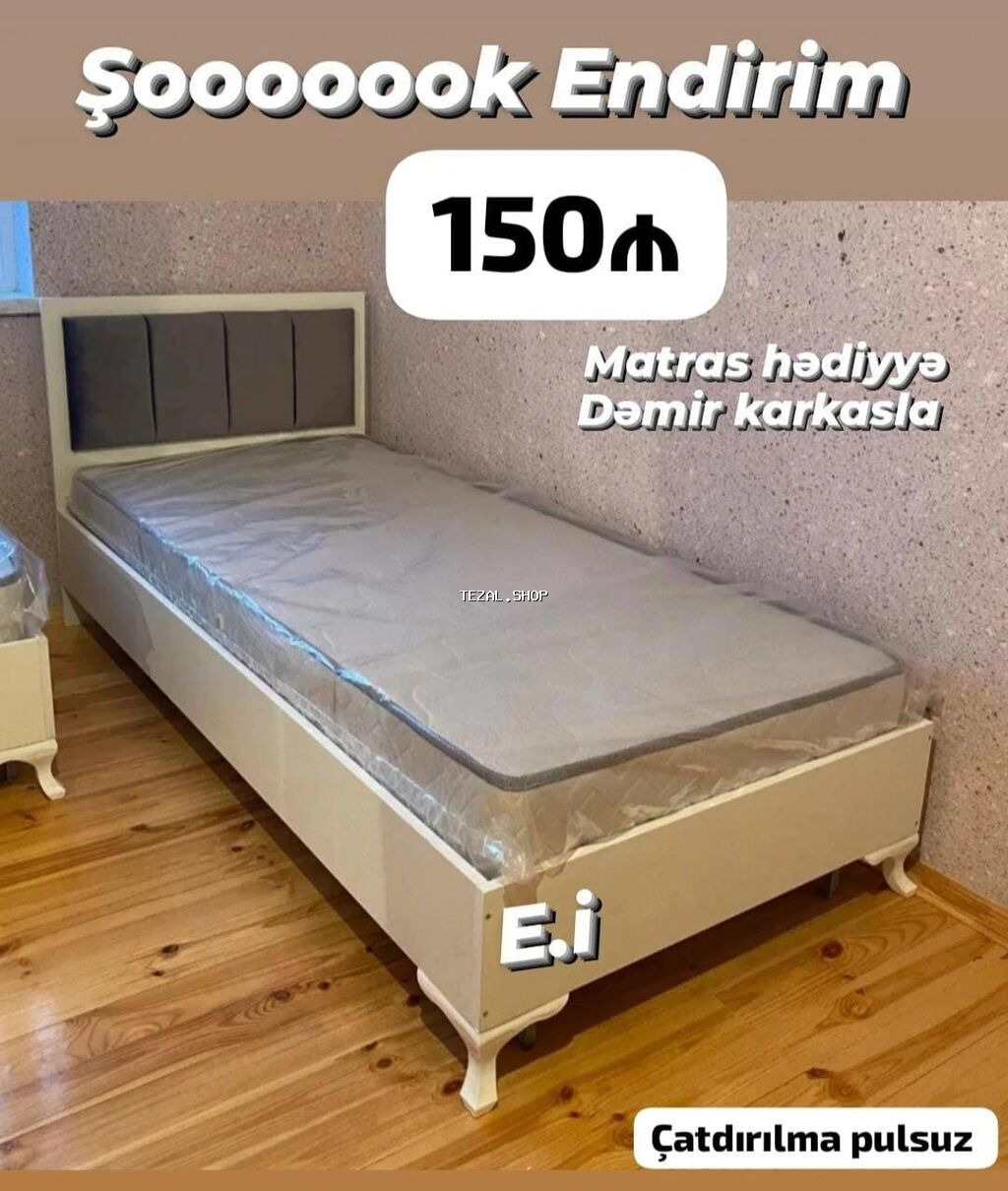 Yeni, Təknəfərlik çarpayı, Bazasız, Matras ilə, Siyirməsiz, Azərbaycan