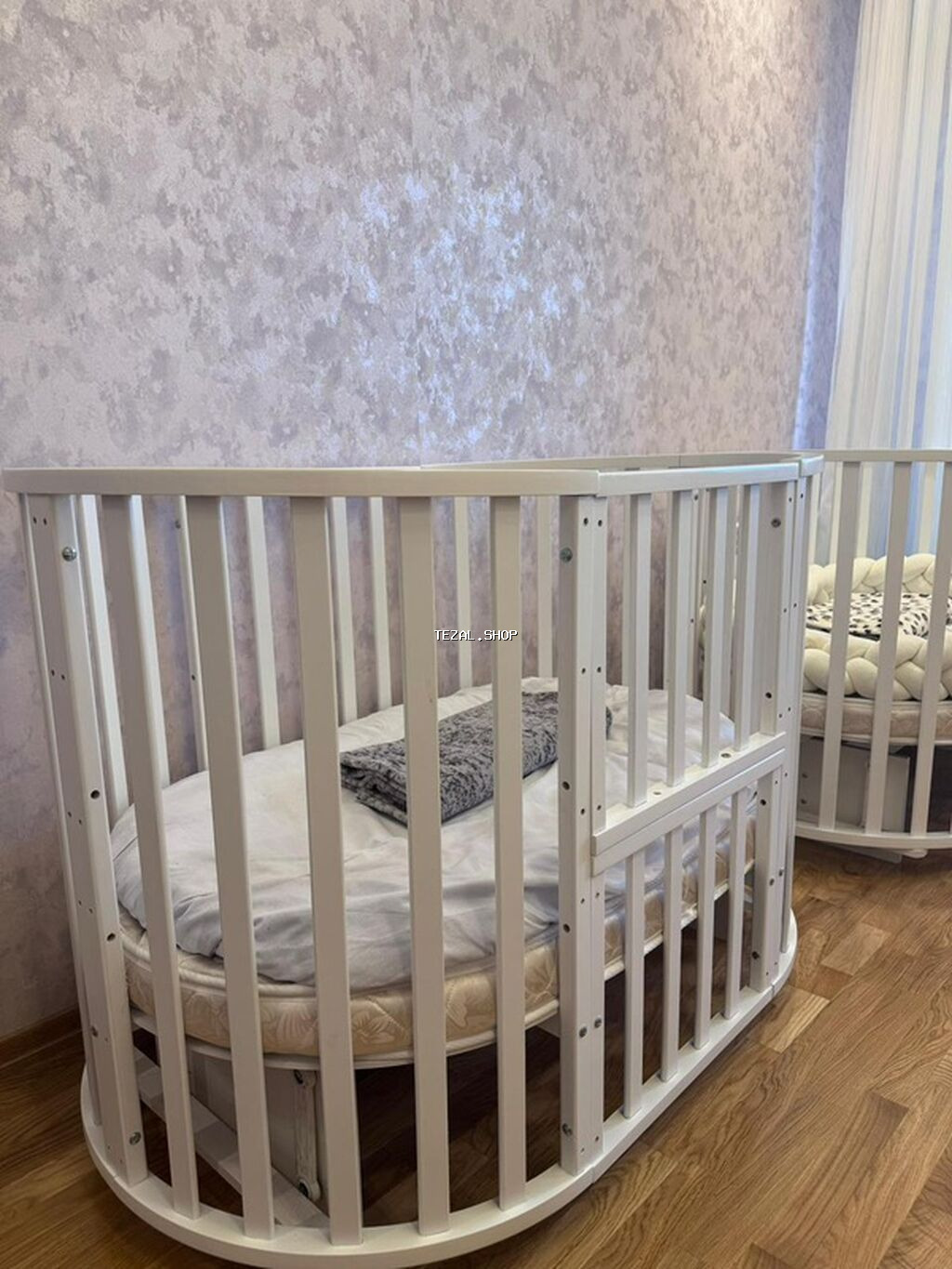 Ağ rəngli oval uşaq beşiyi Çox az işlənib. 400 manata almışıq. Yığılıb - şəkil 4