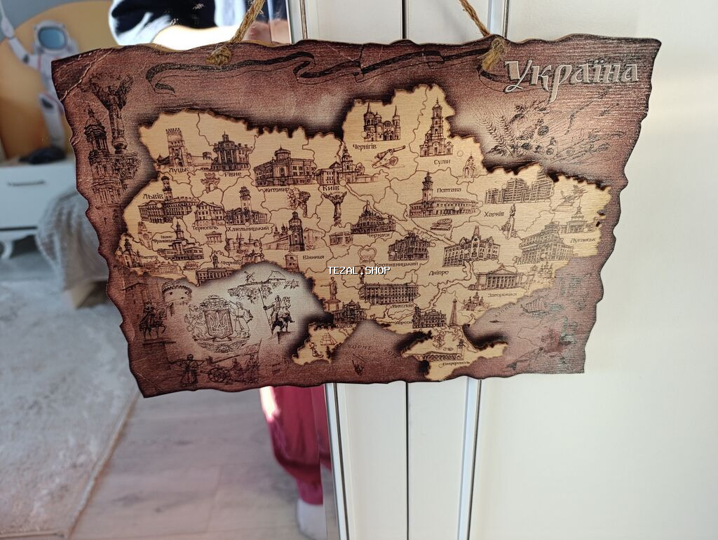 Dekorativ taxta xəritə – Ukrayna - Material: təbii ağac lövhə