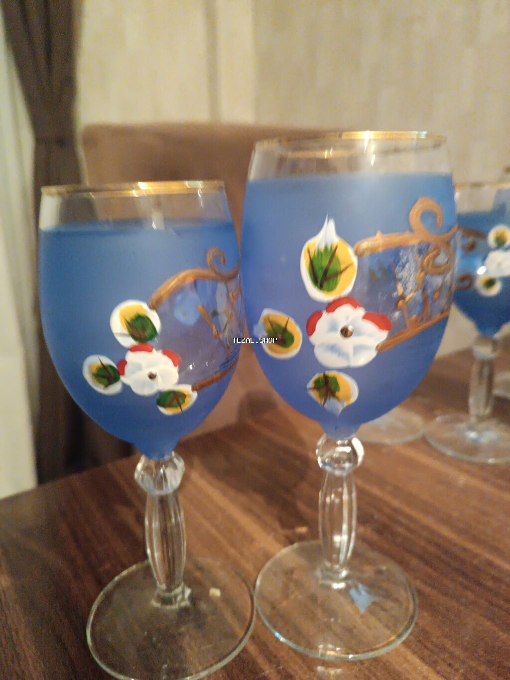 Qədəhlər, rəng - Mavi, Şüşə, 12 ədədli dəst