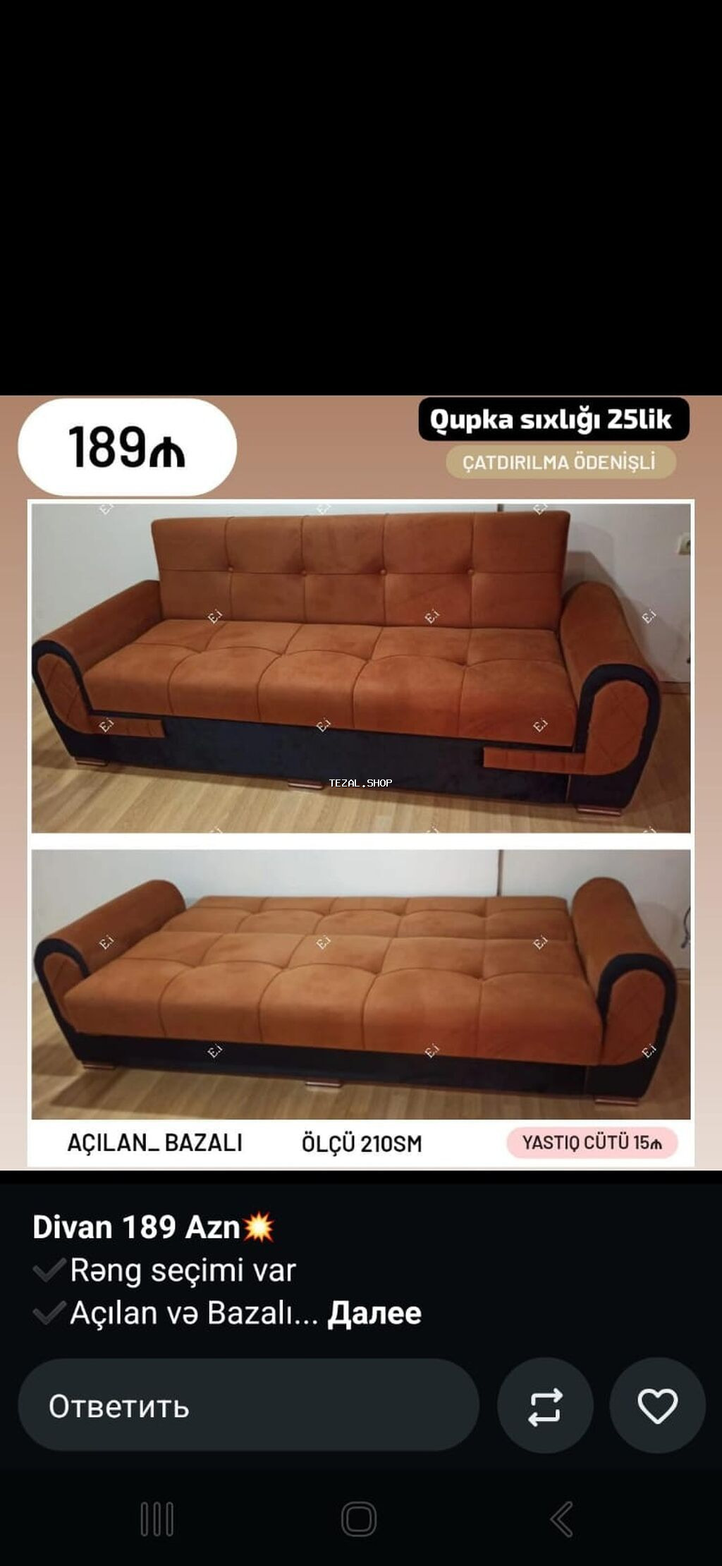 Di̇van-kravat, Açılan, Bazalı, Ödənişli çatdırılma