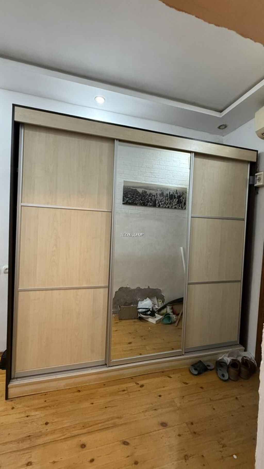 3 qapılı, Güzgülü, Qəhvəyi, Taxta, Kupe, Düz dolab