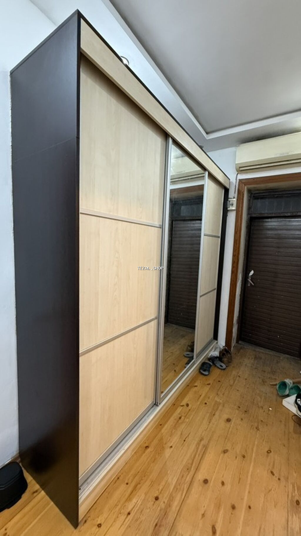 3 qapılı, Güzgülü, Qəhvəyi, Taxta, Kupe, Düz dolab - şəkil 3