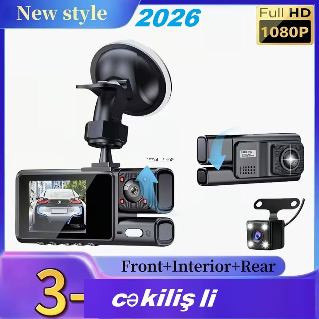 Avtomobil üçün 3 kameralı - Ön kamera: Full HD 1080P - Salon kamerası