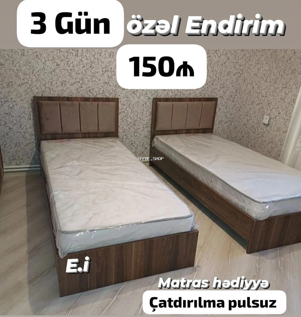 Yeni, Təknəfərlik çarpayı, Bazasız, Matras ilə, Siyirməsiz, Azərbaycan - şəkil 2