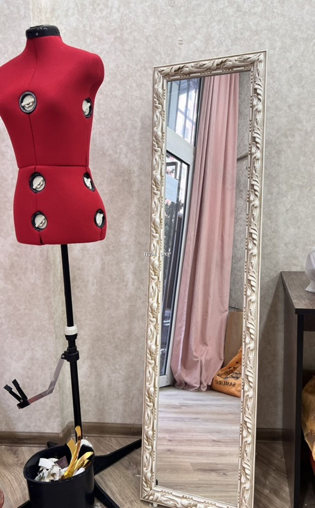 Atelye avadanlıqları və dekor dəsti - Tam boy güzgü: Ağ-qızılı - şəkil 2