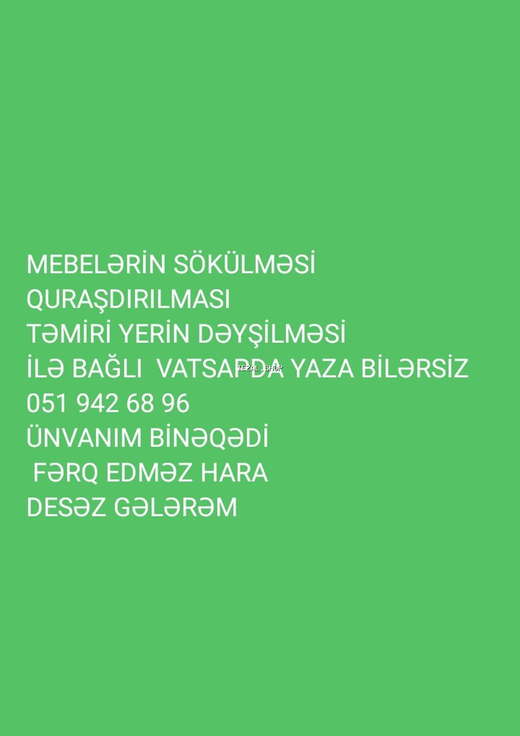 Mebel ustası xidməti - Mebellərin sökülməsi və yenidən quraşdırılması